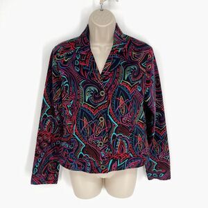 Chico’s Floral Geometric Blazer Top Sz 0 US S/4 Lined Pockets Multi Lightweight
